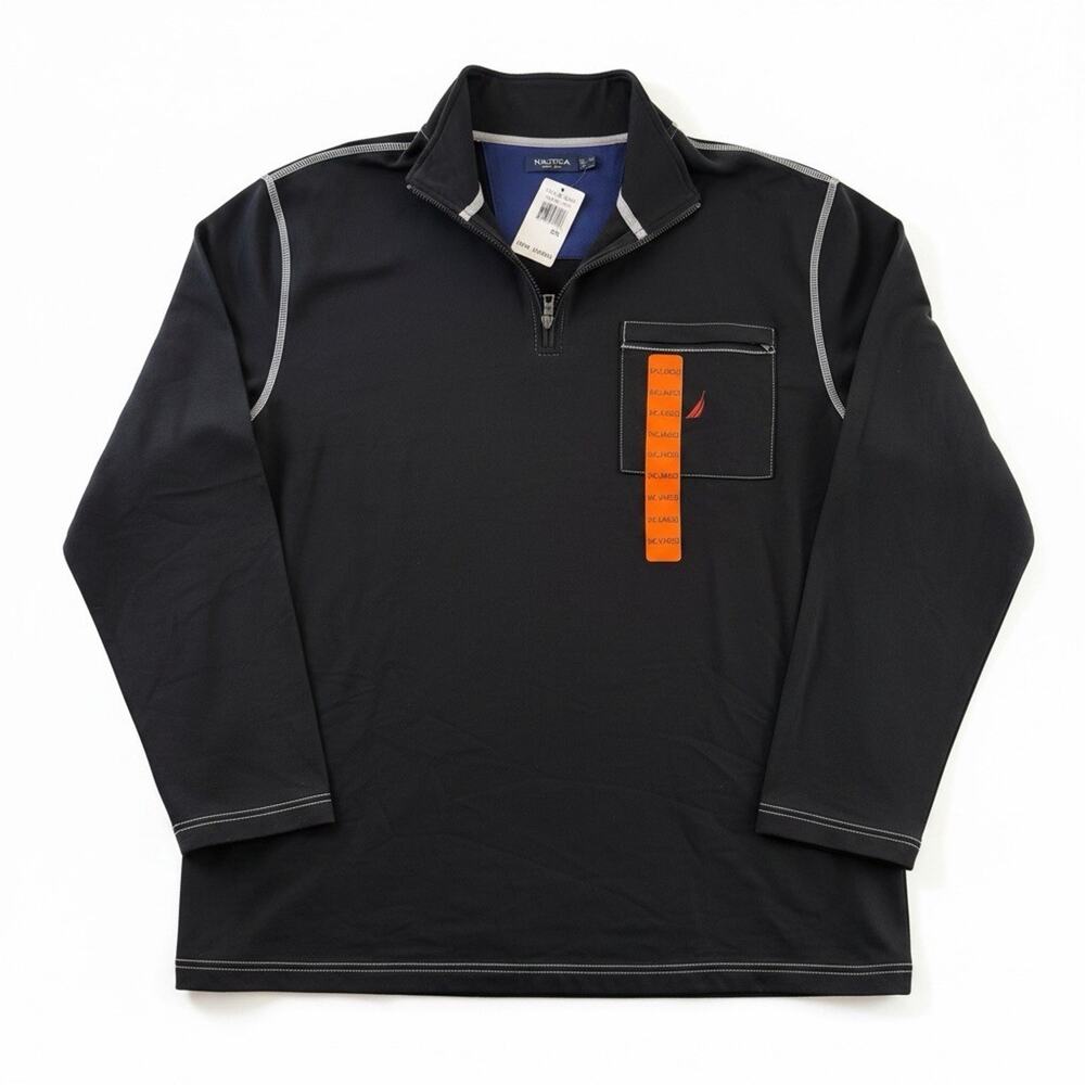 NWT Nautica Men's XXL 1/4 Zip Pullover Black Cotton Chest Pocket KC4148